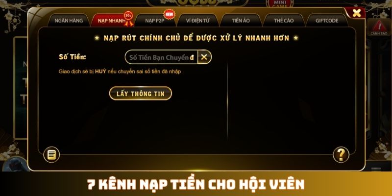7 kênh nạp tiền cho hội viên